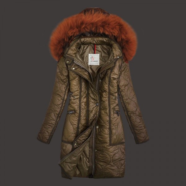 Moncler Donna lungo Giù cappotto caldo Dark verde Army presa M1111